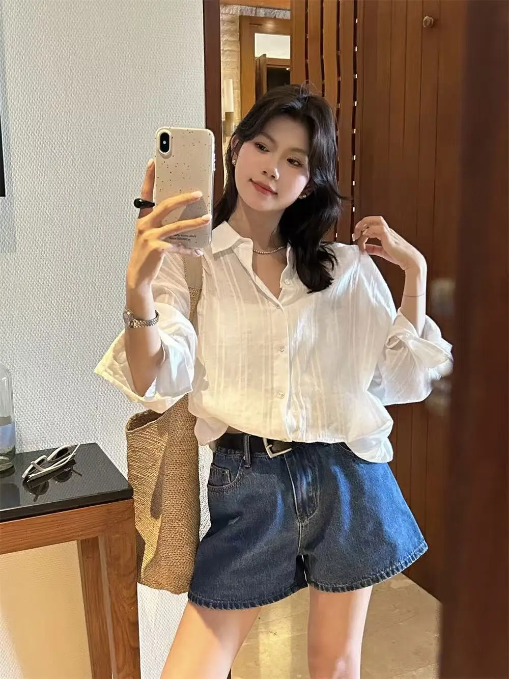 

Early Autumn New Sle Women's White Long Sve irt Ciatefit Wind Vertical Stripe Texture Sunscreen Outerwear Cotton 00%