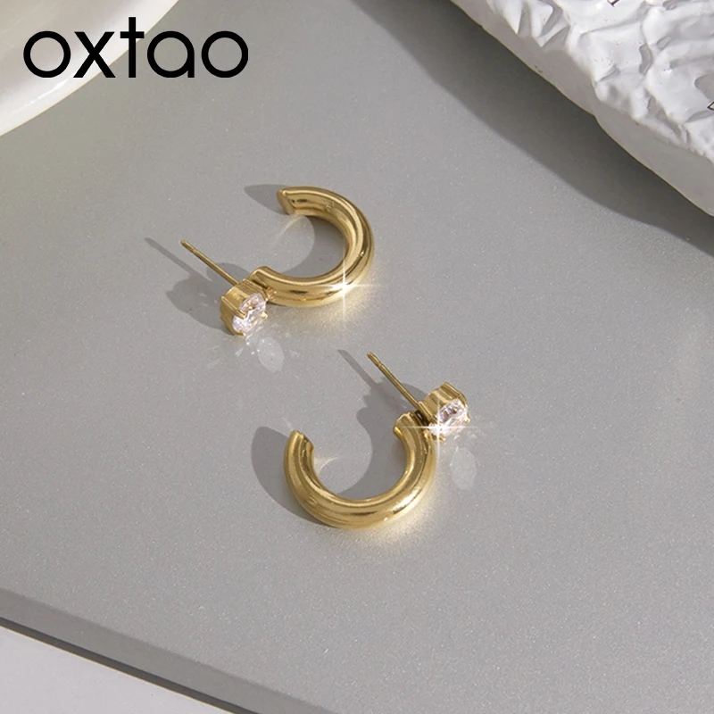 

OXTAO C-shaped Moissanite Stud Earrings 5.5mm D VVS1 for Women Piercing Earrings Fashion Jewelry Accessories 14K Gold Filled