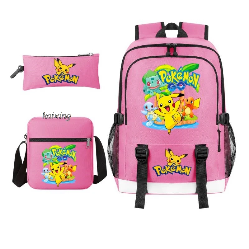 MINISO Set Pikachu Pokémon  Student Teens Boys Girls Schoolbag Colorful Backpack With Shoulder Bag Teenager Women School Bookbag