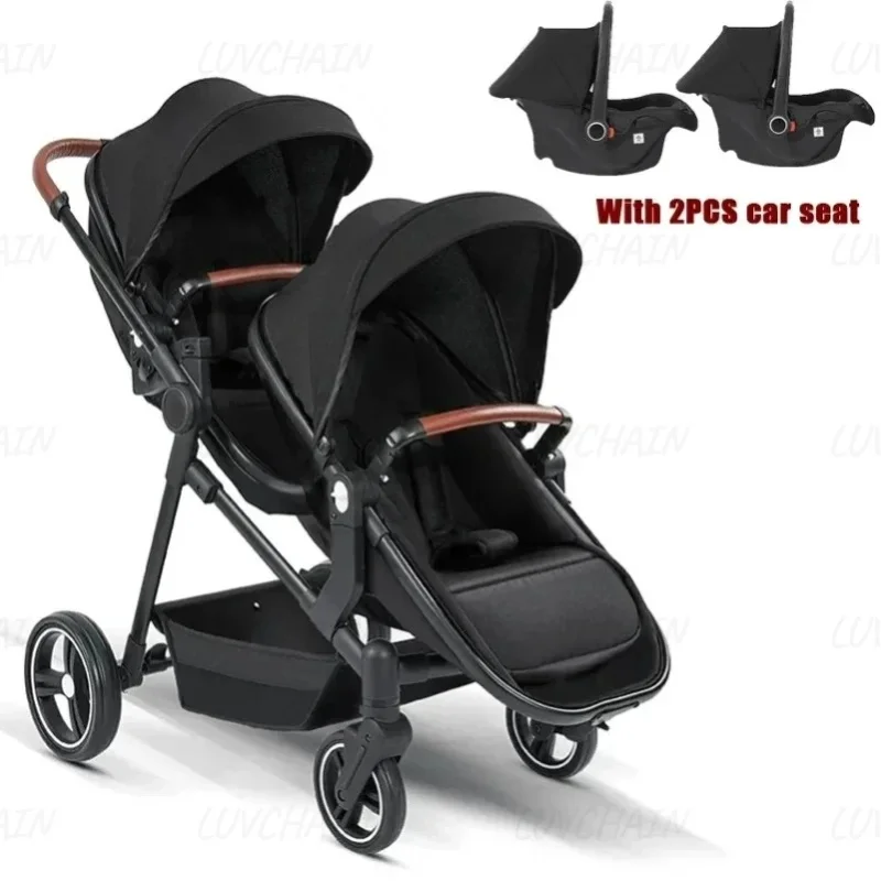 Outdoor Doppelsitzer-Kinderwagen, Multifunktionaler 3-in-1 Kinderwagen, mit Zwei Kindersitzen
