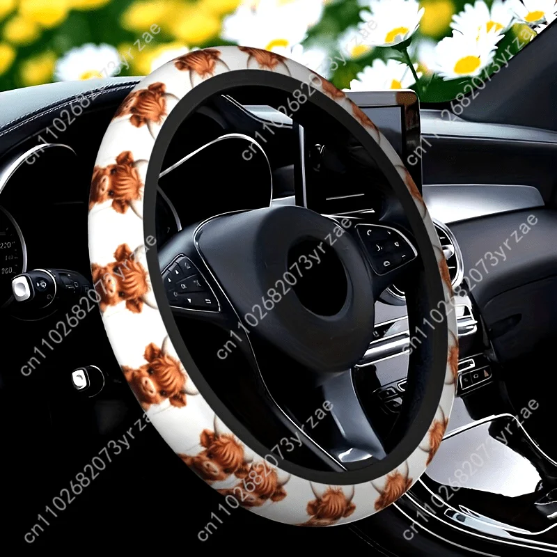

Cute Highland Cow Car Steering Wheels Cover Universal Environmental Friendly Comfort Non-slip Breathable Steering Wheel Wrap