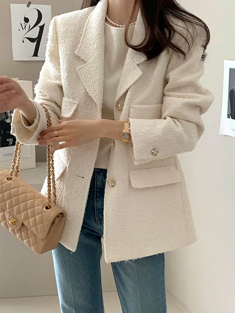 

Chic Tweed Suit Jaet Women's Long Sve Slimming Ele Lightweight Luxury Suit Top for Spring Commute Sle