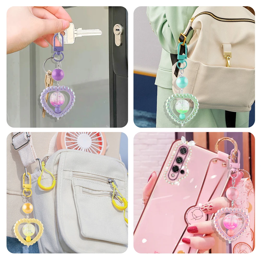 1Pc Acrylic Bead Heart Ring Keychain Pendant Fashion Keychain For Backpack Keychain Decorate