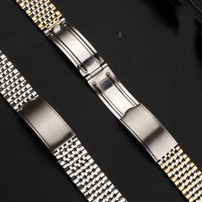 Curved End Watchband for Omega Seamaster Speedmaster DeVille Stainless Steel Strap 18mm 19mm 20mm Thin Bracelet Belt Silver Gold