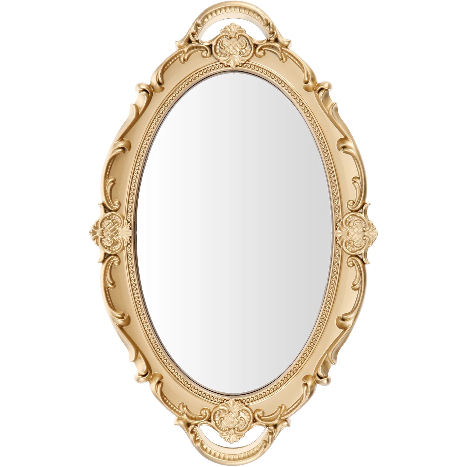 

Vintage French Style Gold Irregular Makeup Mirror Wall Mounted Large Decorative Vanity Tray Jewelry Dish Ring Holder