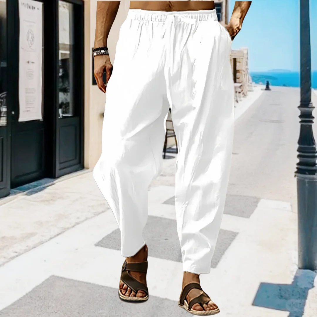 

Sports pants new spring/summer fashion brand men's hip-hop breathable cotton linen solid color simple drawstring wide leg pants