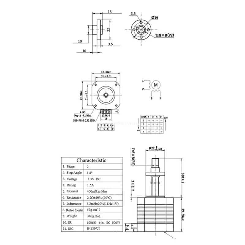 Nema17 Step Motor 300mm T8 8mm Screw 17 40mm Stepper Motor 1.5A 4pin 800mm Cable For CNC Linear 3D Printer Dropship