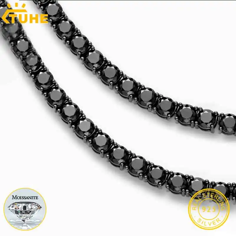 Unisex Fine Black Moissanite Pulseira De Tênis Para Homens Mulheres 925 Pulseira de Prata GRA 100% VVS1 Moissanite Cor D Com Certificado