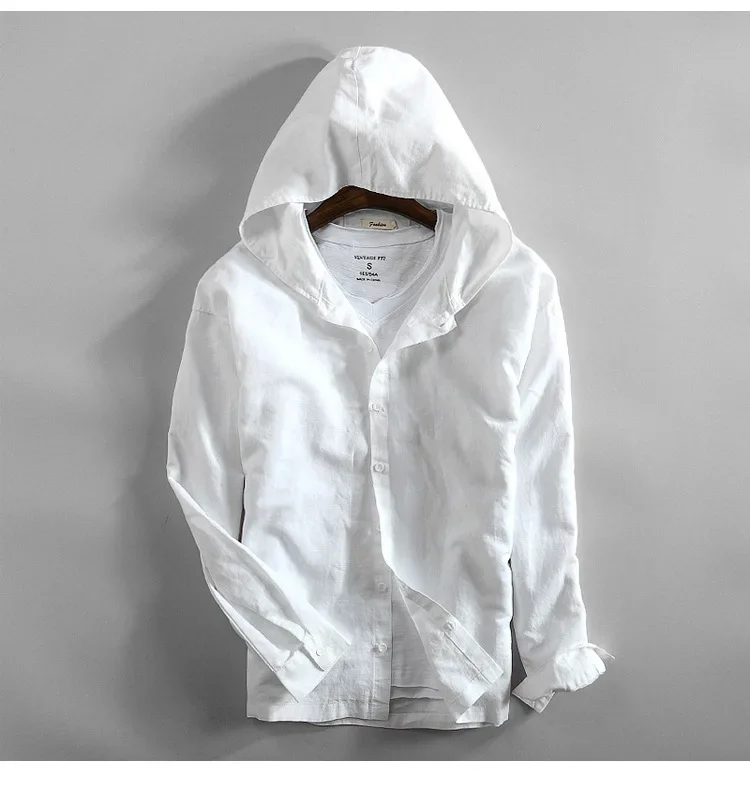 

Mens Cotton Linen Hooded Shirts Long Sleeve Men High Quality Summer Hoodies Fashion Breathable Casual Shirt Male Tops TS-423