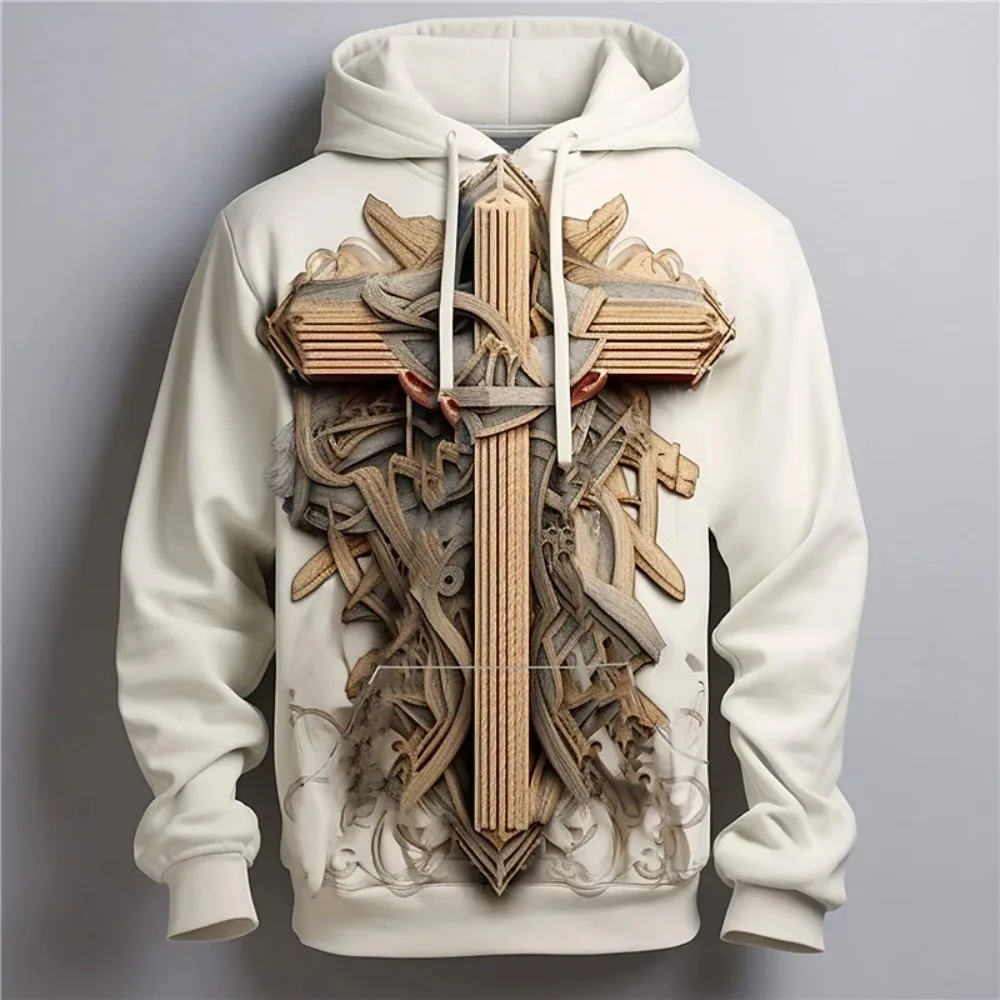 

Jesus Cross 3d Print Hooded Sweatshirt Spring Casual Long Sleeve Oversized Street Clothing Men's Hoodies Fashion Sportwear