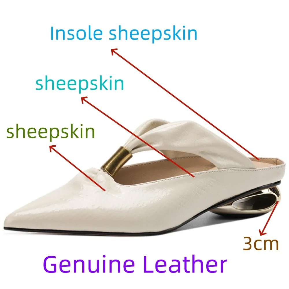 【JOCHEBED HU】Handmade Genuine Leather Women's Head Cover Half Slippers Folded Thick Heel Square Toe Old Style Shoes 34-40 view 2