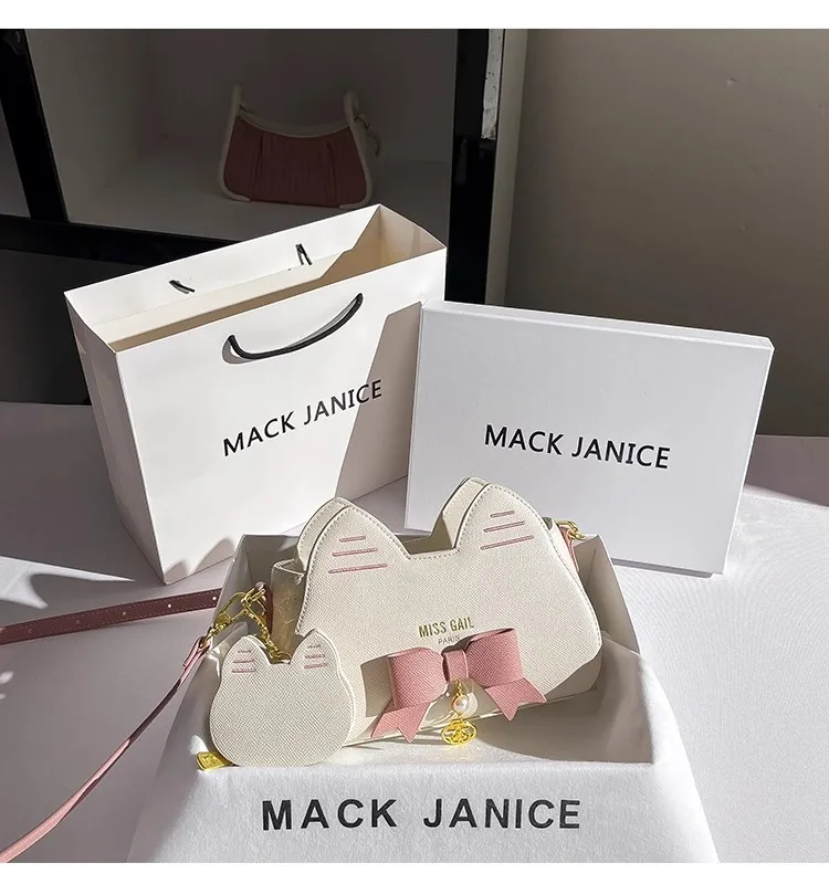 

Fashion Cute Cat Shaped Women Handbag Butterfly Know Luxury Clutch Purse Female Shoulder Messenger Bag Mobile Phone Bag