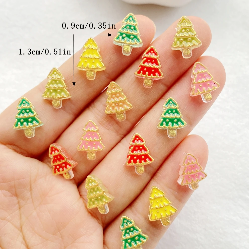 50Pcs Cute Mini Cartoon Shining Christmas Tree Nail Art Resin Designer Charms DIY Craft For Nail 3D Decorations Jewelry