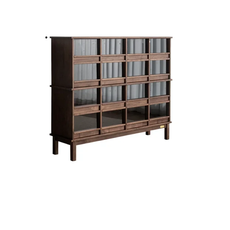 

Черный орех из цельного дерева, рамка для богу, фигурка Вэньванского чайного сервиза, стеклянный сундук для хранения