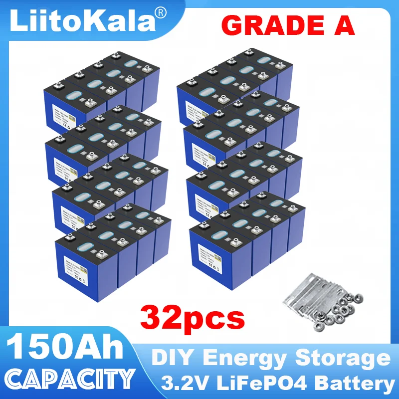 32pcs 3.2V 150Ah LiFePO4 Battery phosphate Cell DIY 4s 12v 24V Motorcycle Electric Car travel Solar Golf car Batteries Duty-free