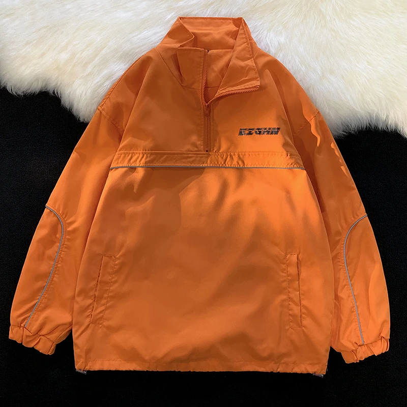 

High Street Sli Men's Hoodie Jaet f Zip Loose Fit Reflective American Retro Trendy Brand Streetwear Spring Autumn