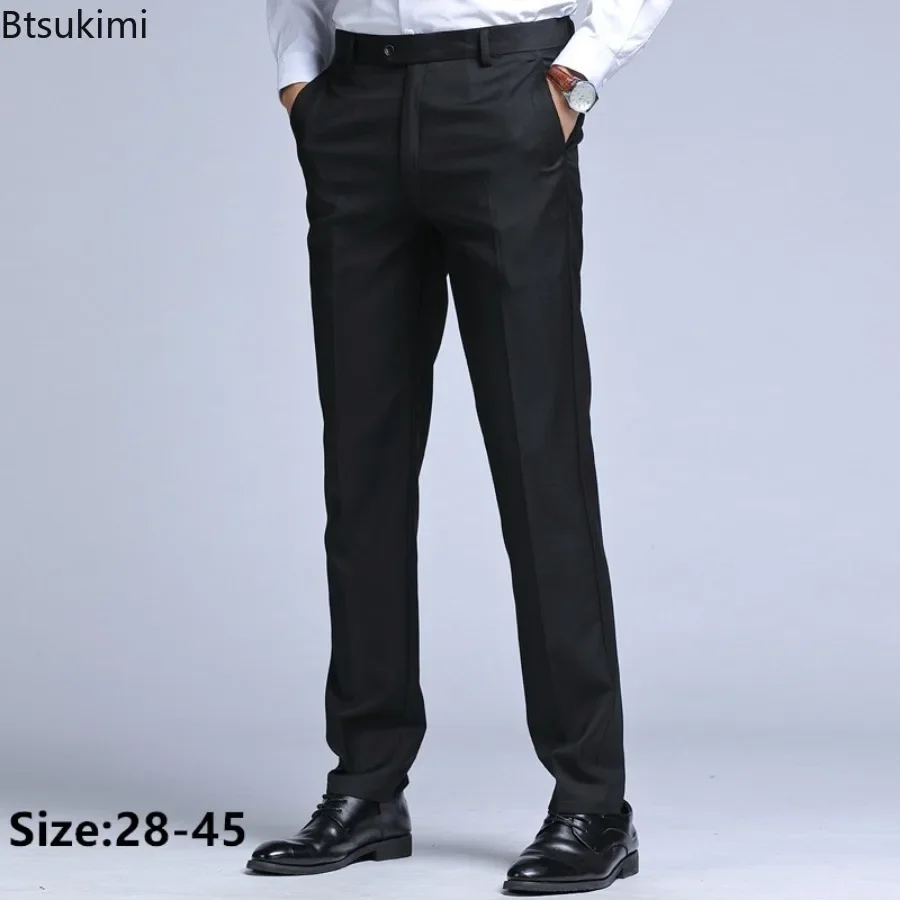 2025 Men\'s Dress Suit Pants Elastic Straight Formal Business Office Club Party Trousers for Men Solid Slim Casual Pants Oversize