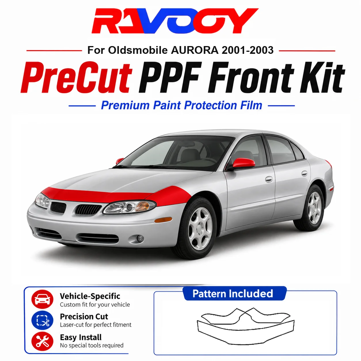 

8.5mil TPU Precut PPF Kit For Oldsmobile AURORA 2001-2003 - Hood, Fenders & Mirror Set - Self-Healing Clear Bra Film