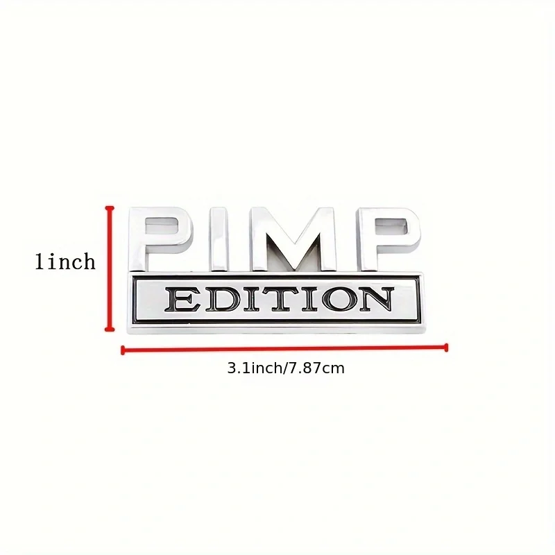 A PIMP premium alloy metal car badge - a 3D emblem with strong adhesive backing, suitable for a variety of cars, trucks, SUVs