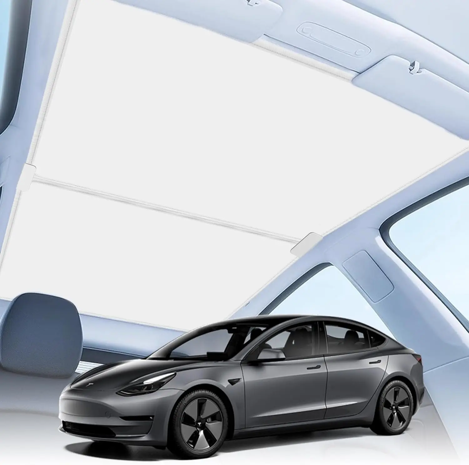 

2025 Upgrade Foldable Glass Roof Sun Shade for Tesla Model Y, Heat Insulation with Nano Ice-Crystal Coatings