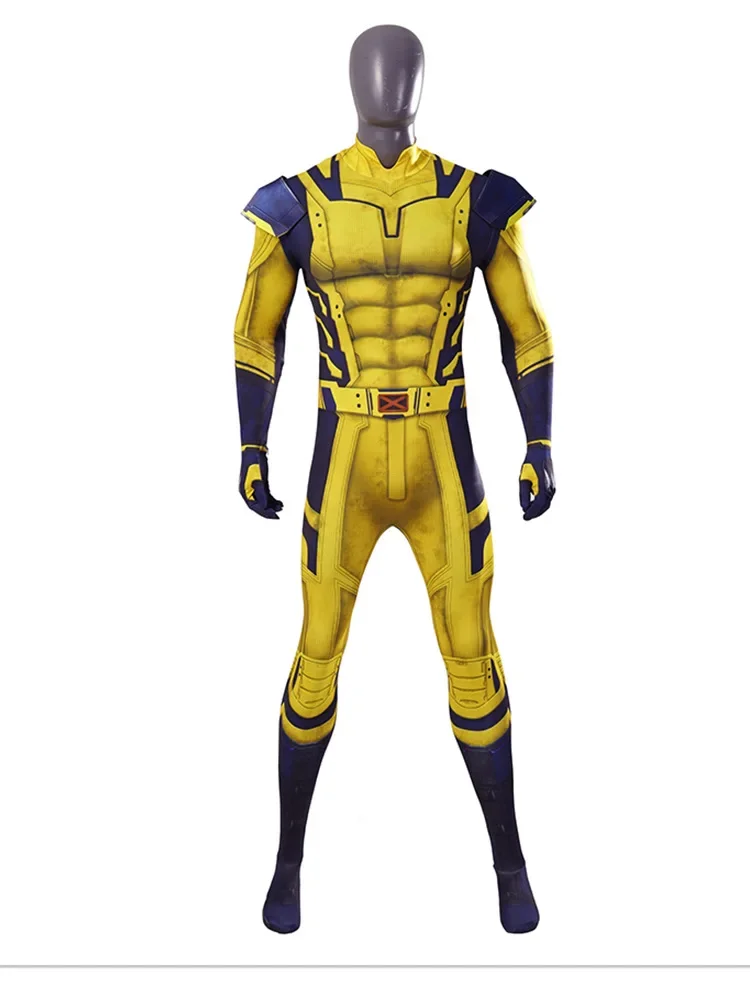 In Stock Wolverine Cosplay for Men Kid Costume Howlett Jumpsuit Shoulder Armor Set Printing Superhero Halloween Outfit Live