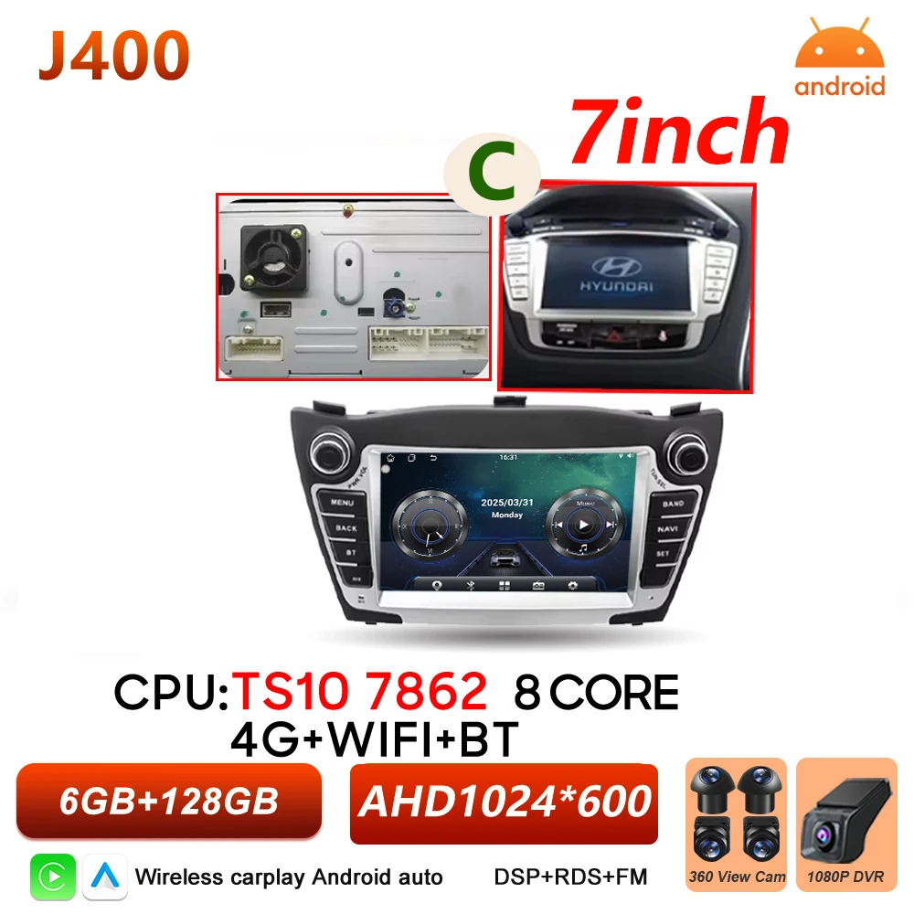 Android Auto autoradio voor Hyundai IX35 Tucson 2 LM 2009 - 2015 Carplay multimediaspeler autoradio BT Wifi 5G touchscreen DSP