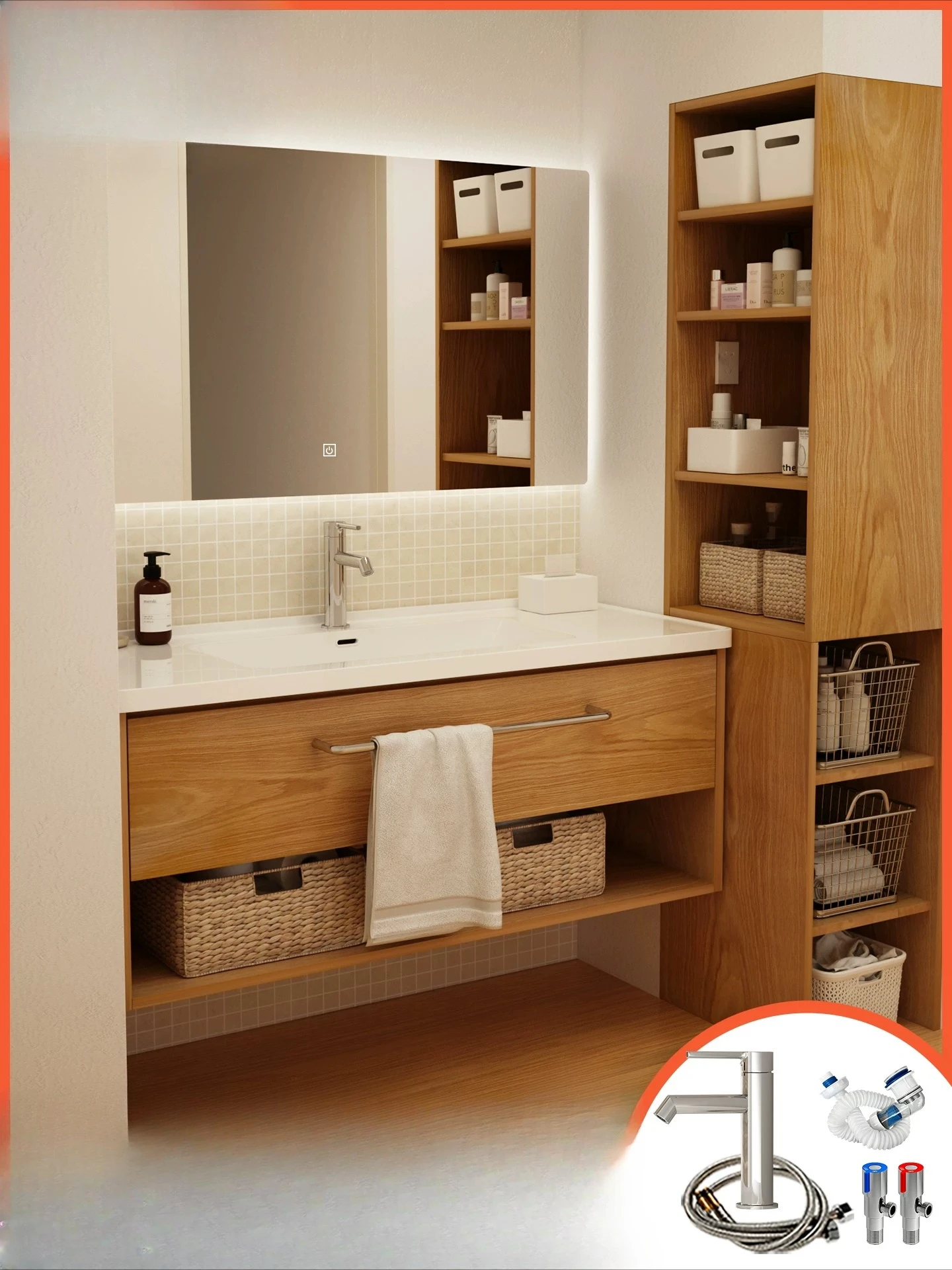 Medieval Solid Wood Paint Bathroom Cabinet Combination Ceramic Integrated Basin Toilet Washstand Wash Basin French Style