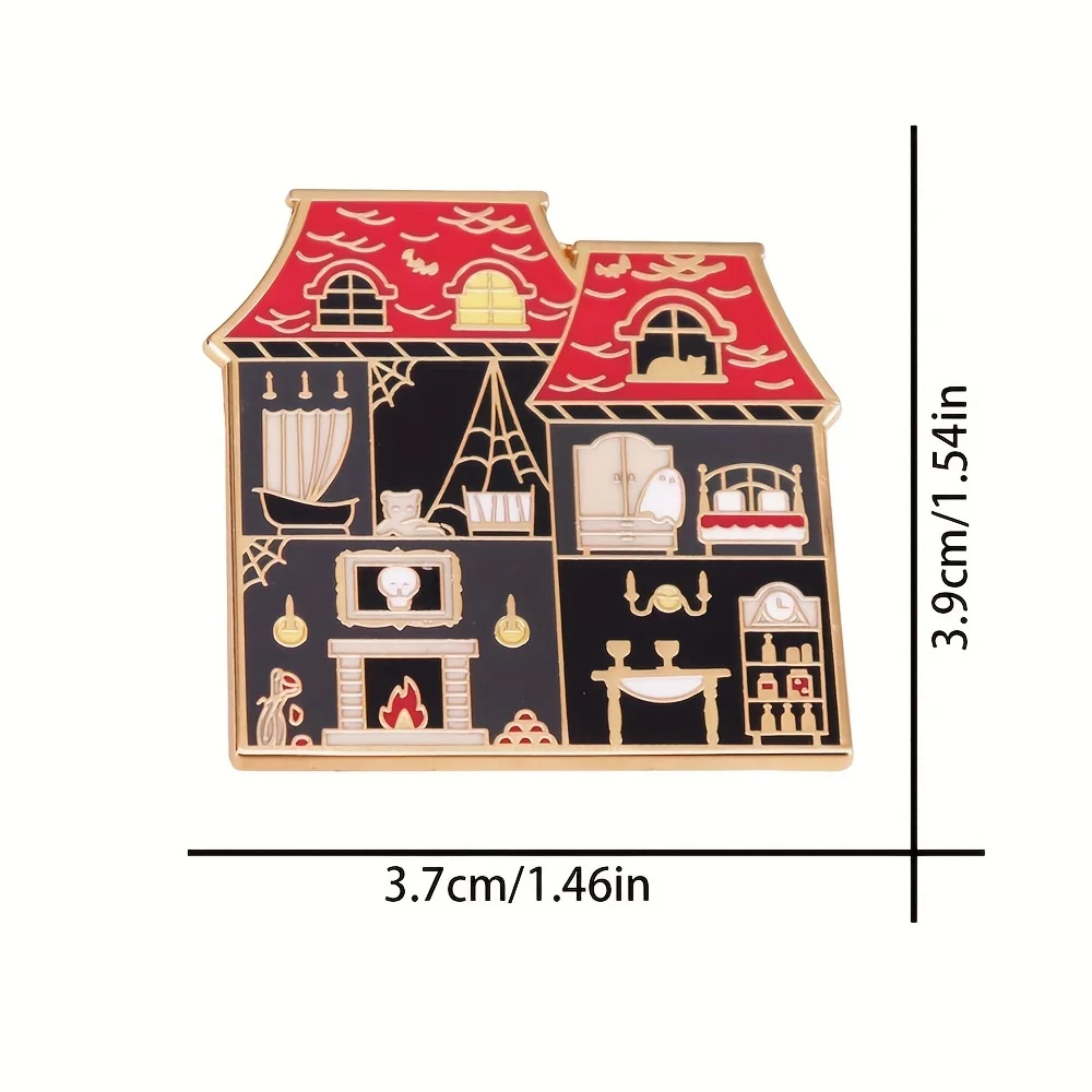 Unique Red Alloy Cartoon Enamel Pin - Cute Spooky Haunted House Badge