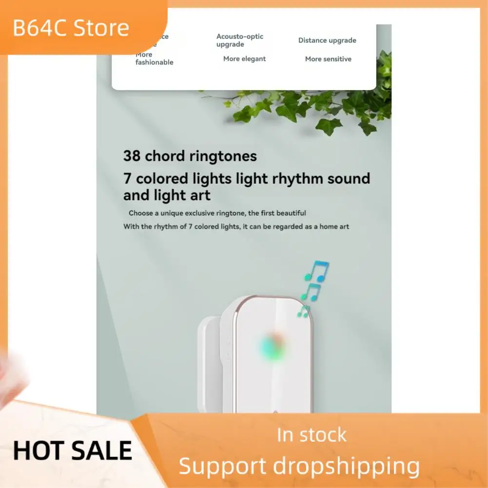 

B64C умный беспроводной дверной звонок, диапазон 300 м, домашний дверной звонок, 38 песен, мелодии, отличительный дверной звонок, звонок