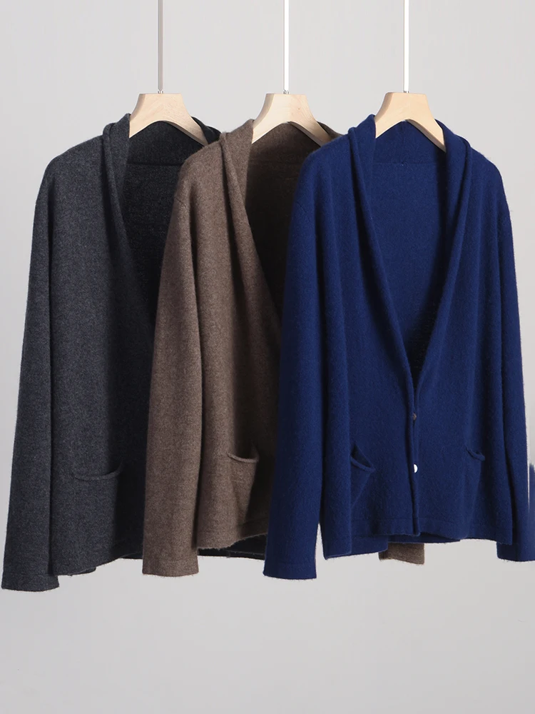 

CHICUU Women 100% Cashmere Cardigan Autumn Winter Office Lady Luxury Cashmere Sweater V-neck Soft Comfy Cashmere Knitwear Tops