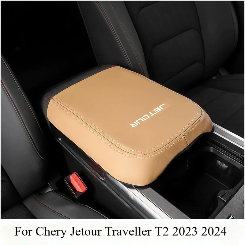 For Chery Jetour Traveller T2 2023 2024 Leather Armrest Storage Trim interior Car Central Control Armrest box cover trim protect