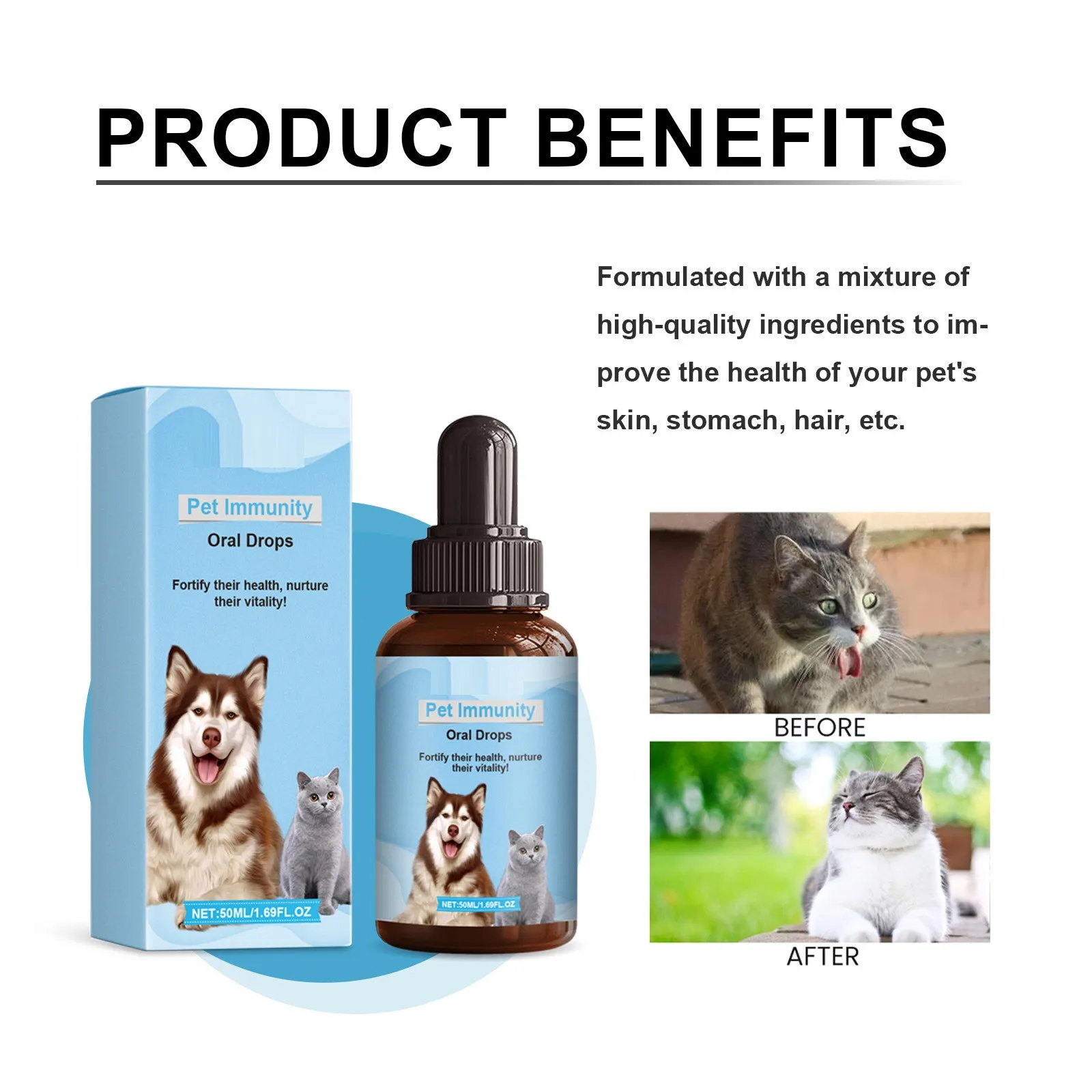 Pet Probiotic Drop Physical Discomfort For Cats And Dogs Oral Bad Breath Pet Care Solution For Dogs And Cats, Plaque In Pet 50ml