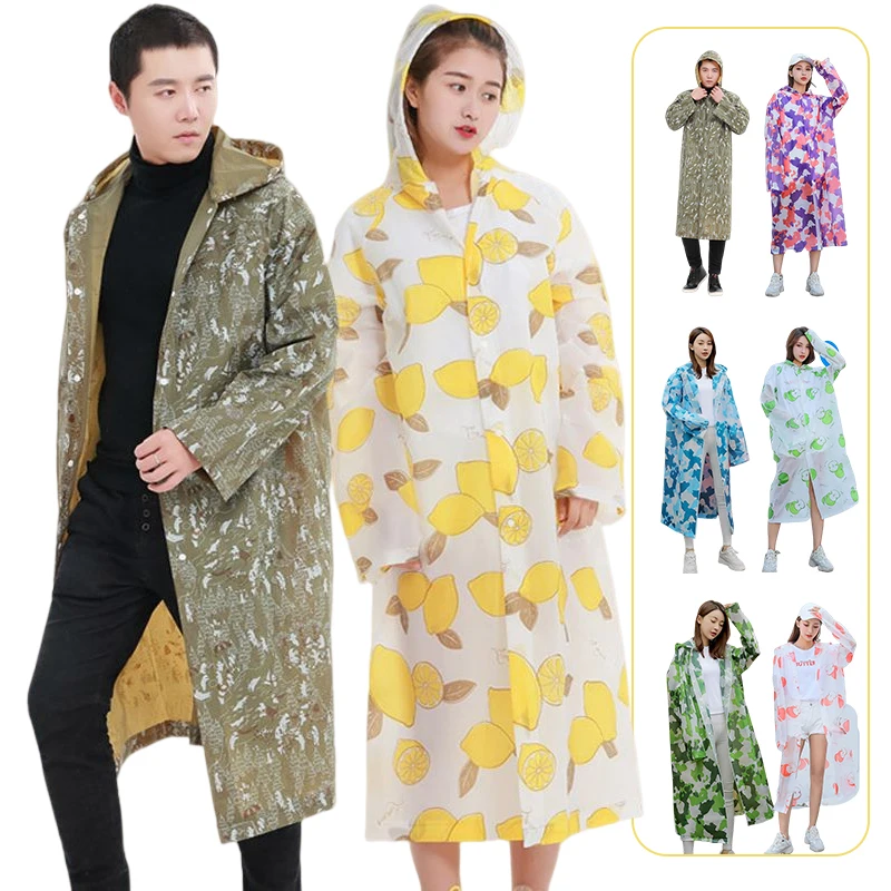 

Long Printed Transparent Raincoat Cloak Poncho Women Men's Outdoors Waterproof Cartoon Printing Hooded Cycling Clear Rain Coats