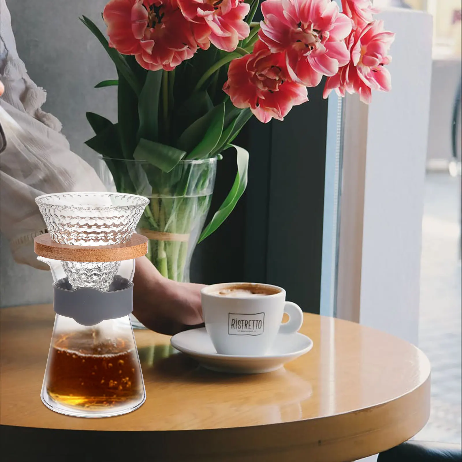 

2Pcs Glass Coffee Pot Filter Cup Clear Heat-Resistant Coffee Maker Multi-Functional Set Glass Tea Pot Multi-Functional