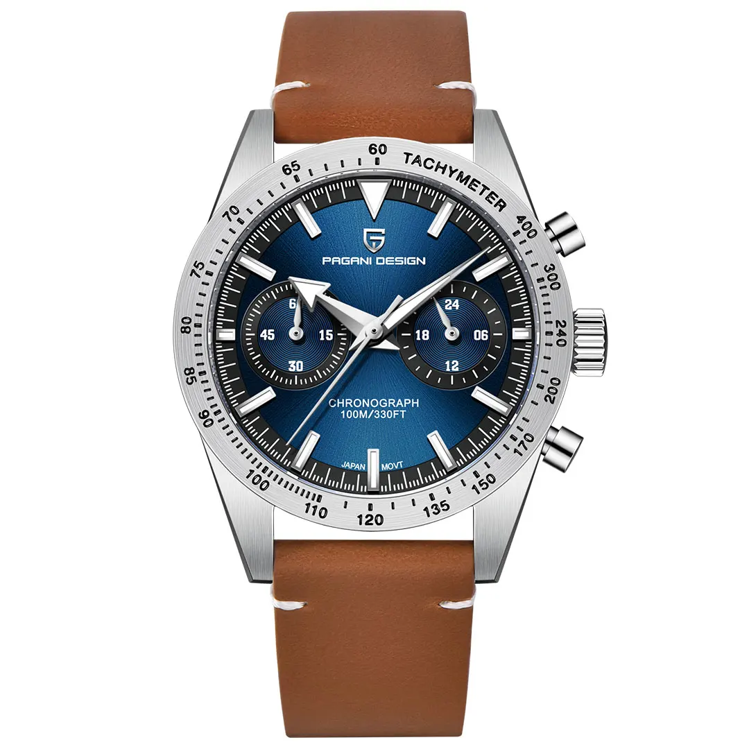 Herrenuhr PAGANI DESIGN Luxus-Quarz-Armbanduhr VK64 Speed Sports Chronograph Uhr für Herren AR Saphirspiegel Lederarmband
