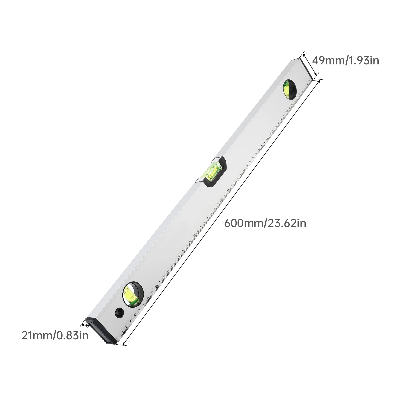 600mm Magnetic Aluminum Alloy Level Ruler for Building Decoration Measurement with 45 Degree,90 Degree,180 Degree Bubble Design