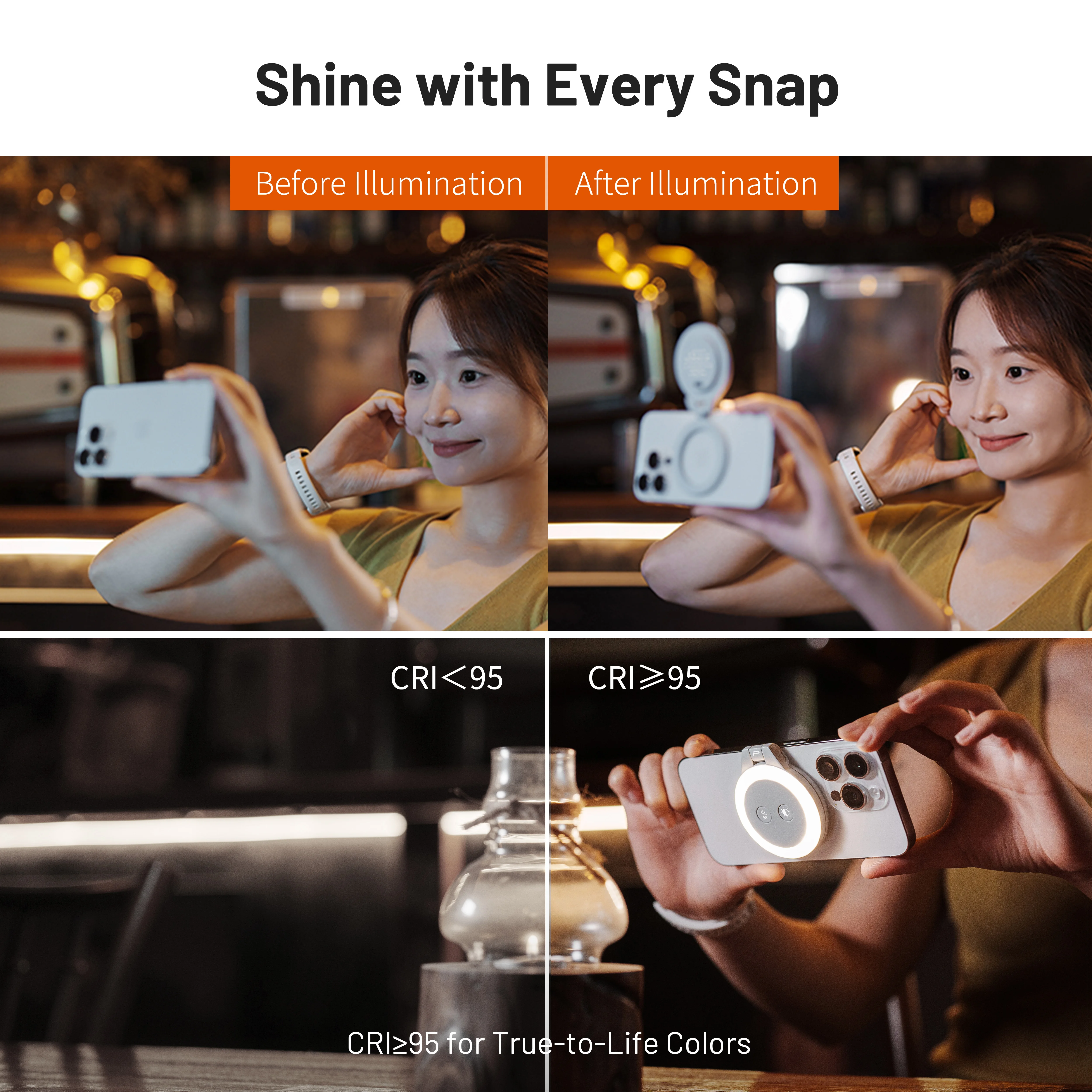 PGYTECH Mobile Light MagSafe Anello magnetico Ancoraggio Selfie dal vivo Mini bellezza portatile