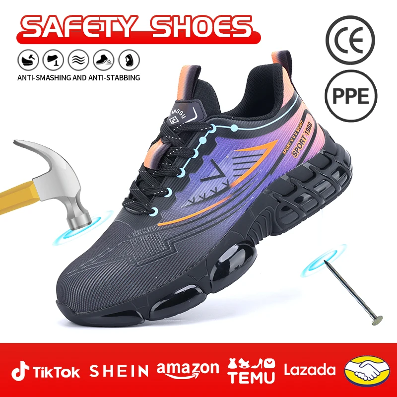 Safety Shoes Men Light Weight Steel Toe Stylish Breathable Comfortable Smash-Resistant Puncture-Resistant Work Man Boots