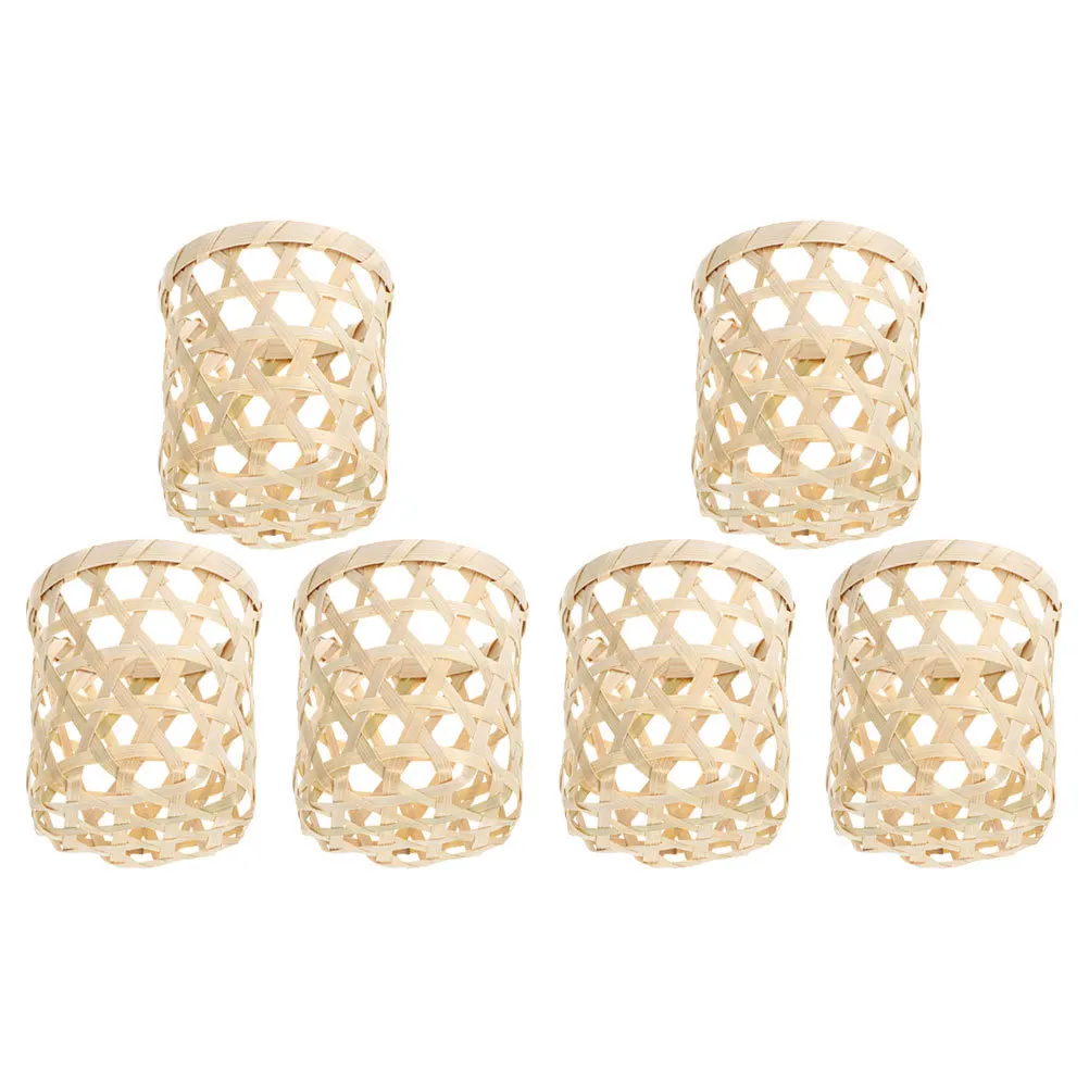 

6Pcs Woven Basket Holder Decorative Tealight Table Centerpiece Vintage Craftsmanship Gift Tealight Holder