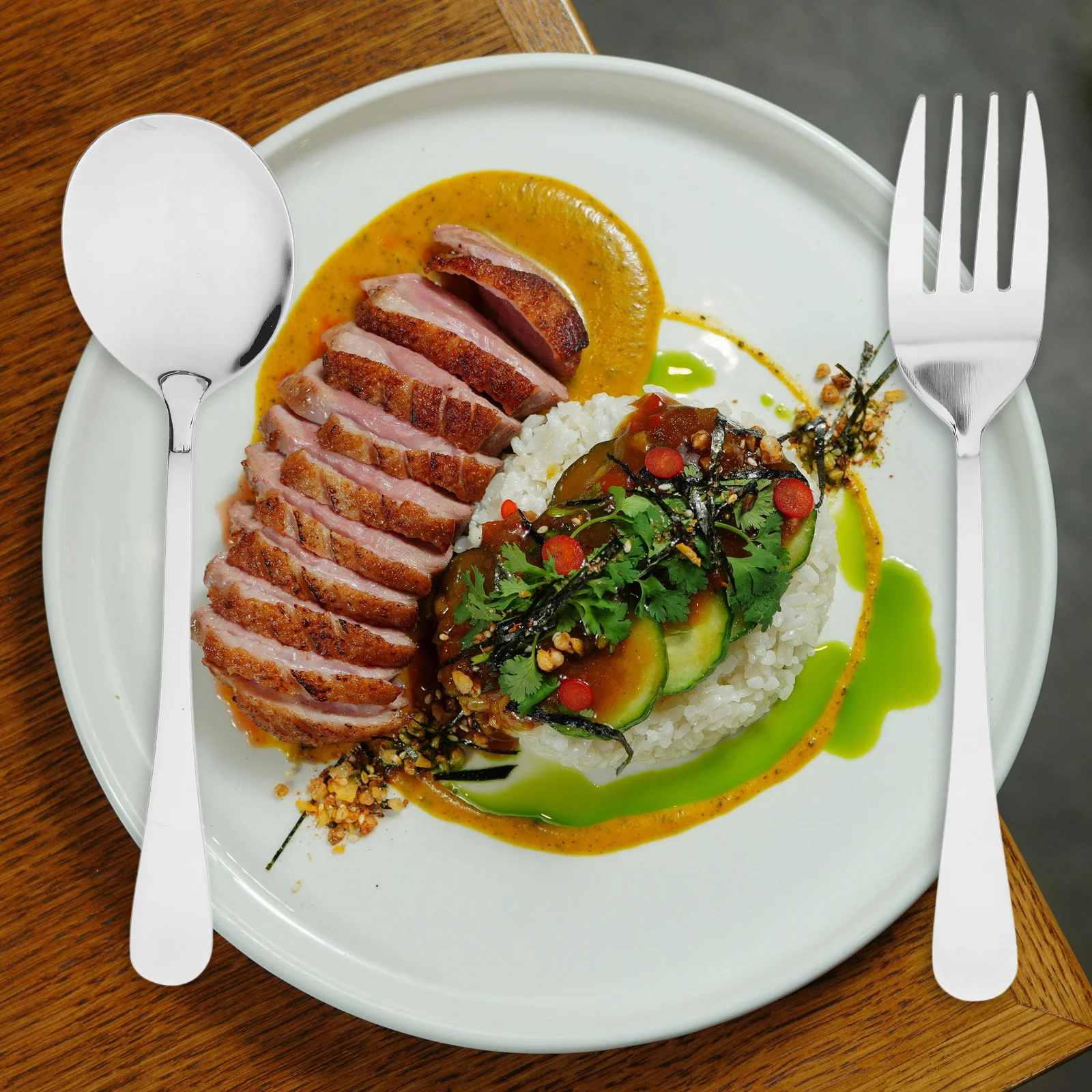 1 مجموعة 1 مجموعة أواني الفولاذ المقاوم للصدأ مجموعة مقبض مريح سهلة التنظيف تخدم ملاعق الشوك للحزب بوفيه مطعم الاستخدام المنزلي