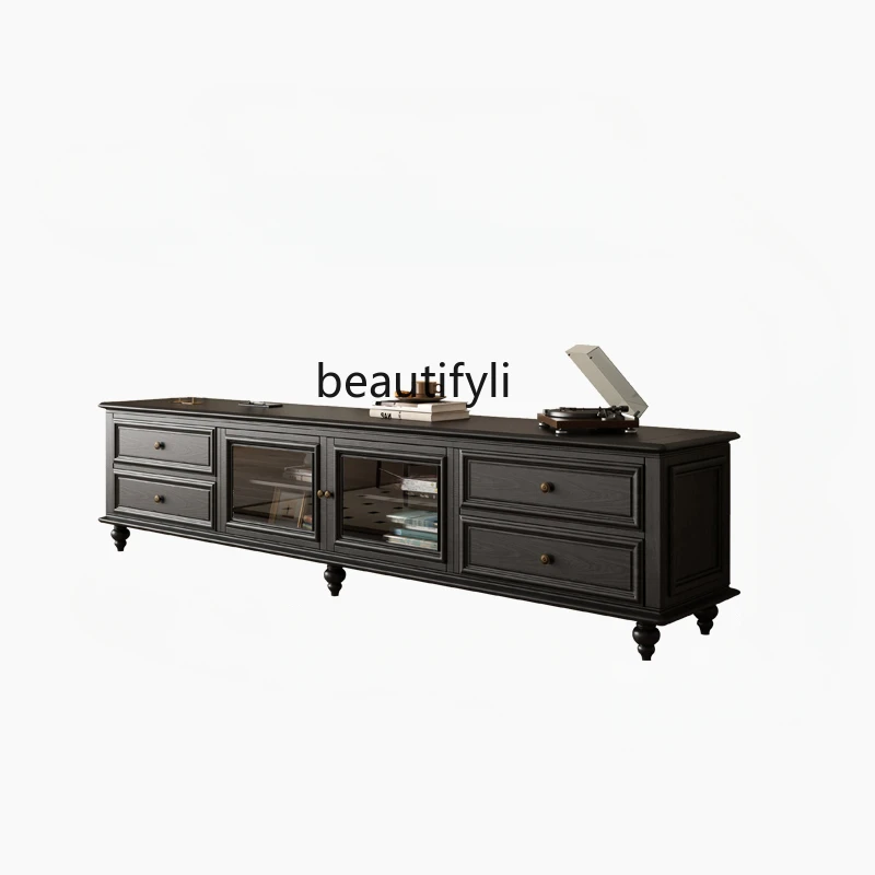 

American Retro Solid Wood TV Cabinet Bedroom Living Room Home Medium Ancient Style Light Luxury High Floor Cabinet