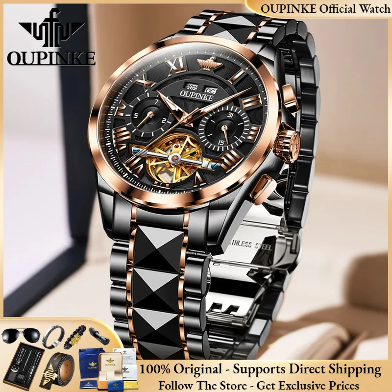 

OUPINKE 3236 Tourbillon Men Watch Tungsten Steel Waterproof Roman Scale Automatic Watch Men Brand Luxury Mechanical Watch Reloj
