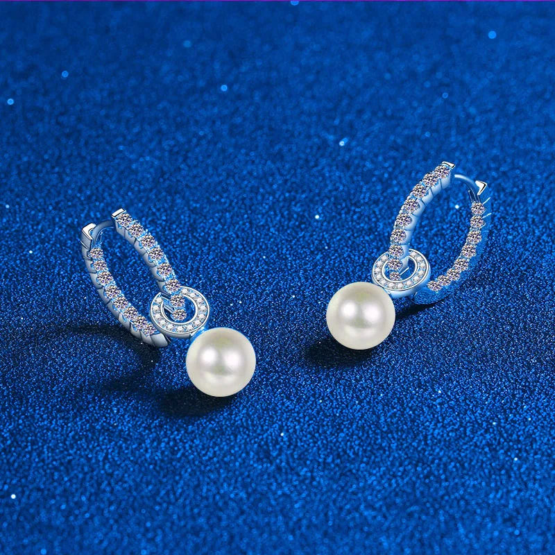 5a Freshwater Pearl Moissanite Ear Buckle Fashion 925 Sterling Silver Drop Earring Wedding Jewelry With Box