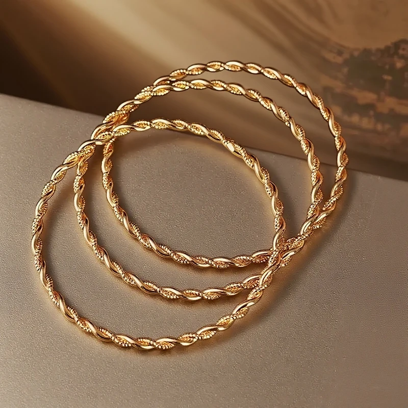 Copper Gold Plated Hand Bangle for Women Twisted Design Metal Cuff Bracelet Middle Eastern Trendy Bridal Jewelry Moroccan Bijoux
