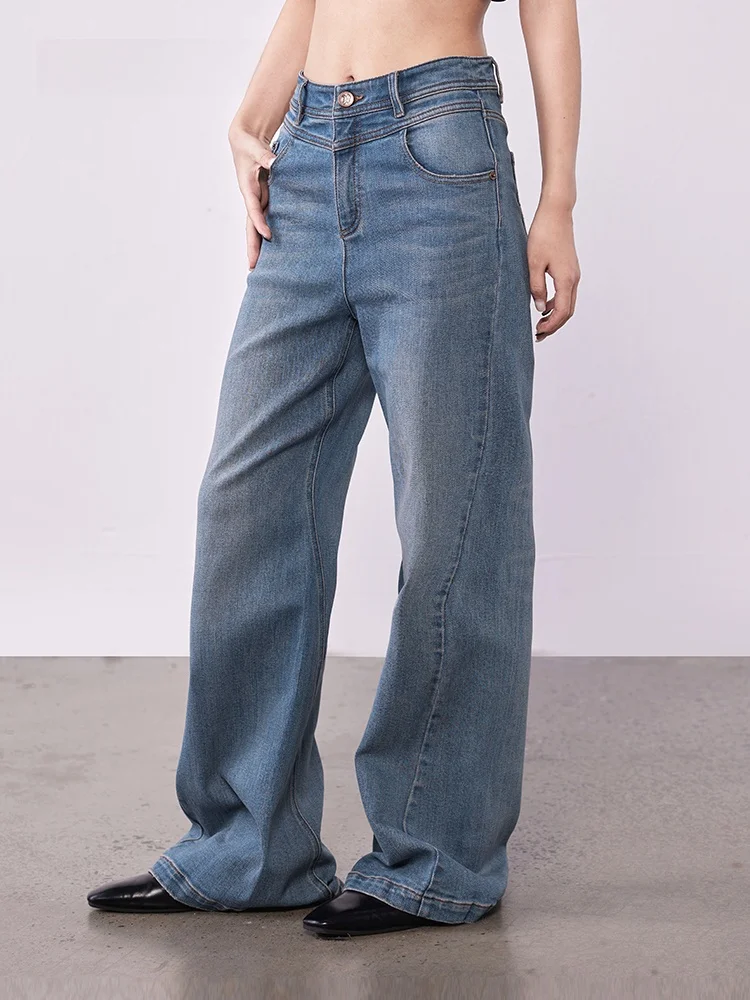 

Джинсы XMOOM2025: Новинка осени, прямые брюки-клеш, женские, простые, с завышенной талией, из хлопка, для повседневной носки