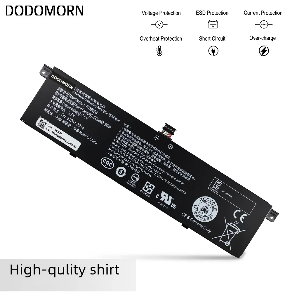 Imagem -03 - Dodomorn R13b02w R13b01w Bateria do Portátil para Xiaomi mi Air 13.3 Series Tablet pc 5230mah 39wh 7.6v Entrega Gratuita Ano de Garantia