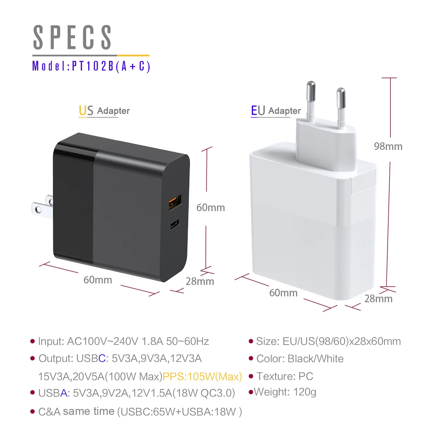 FMchip GaN 어댑터 USB C타입 캐리카배터리 PD 3.0 QC 3 고속 충전 USB-A, TS101 HS-01 납땜 다리미 노트북용, 100W