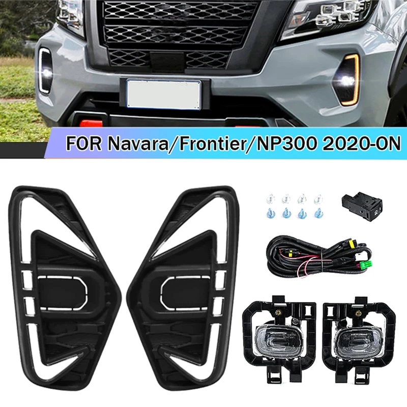 12V LED Fog Lamp Daytime Running Light White & Yellow Turn Signal Lamp For Nissan Navara NP300 Frontier 2020-2022