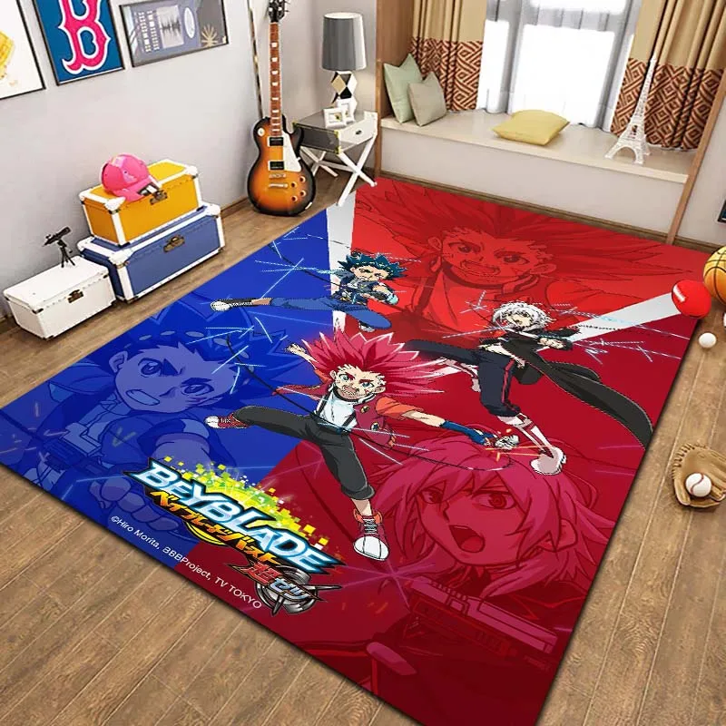 new model Cartoon Beyblade Game Print Flannel Area Rug Non-Slip Soft Floor Mat For Kids Bedroom Playroom Indoor Home Decor Gift