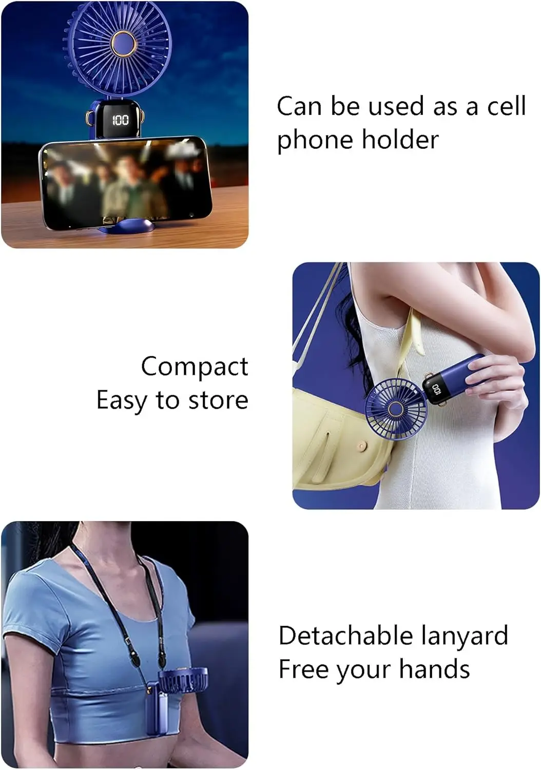 Ультра тихий маленький вентилятор со складной головкой на 90 градусов, мощный портативный настольный вентилятор с воздушным потоком, 5-скоростной перезаряжаемый настольный вентилятор